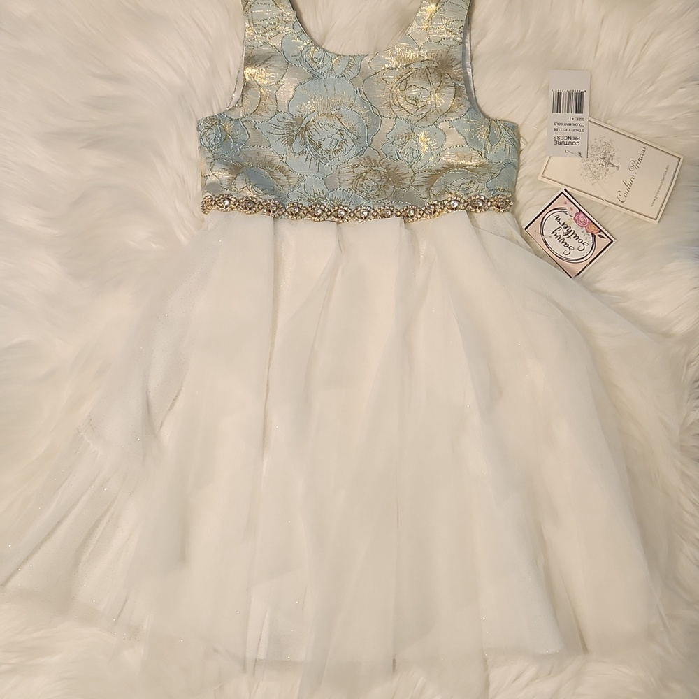Girls Blue and White Floral Bodice Tulle Dress - Girls 4T -  NWT